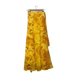 New York & Company Yellow Orange Floral Petal Print High Waisted Maxi Skirt
